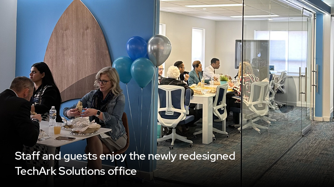 Staff and guests enjoy the newly designed Techark Solutions office-alt