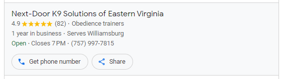 K9 Next-Door Solutions of Eastern Virginia Google LSA