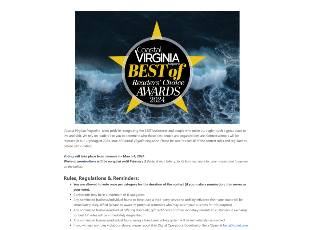  A screenshot of the Best of Nashville webpage with three columns of thumbnail images next to each winner in the category of "Food and Drink."